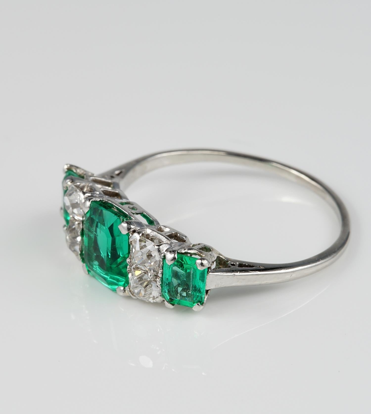 Exceptional Quality Art Deco Colombian Emerald Diamond Platinum Ring 1