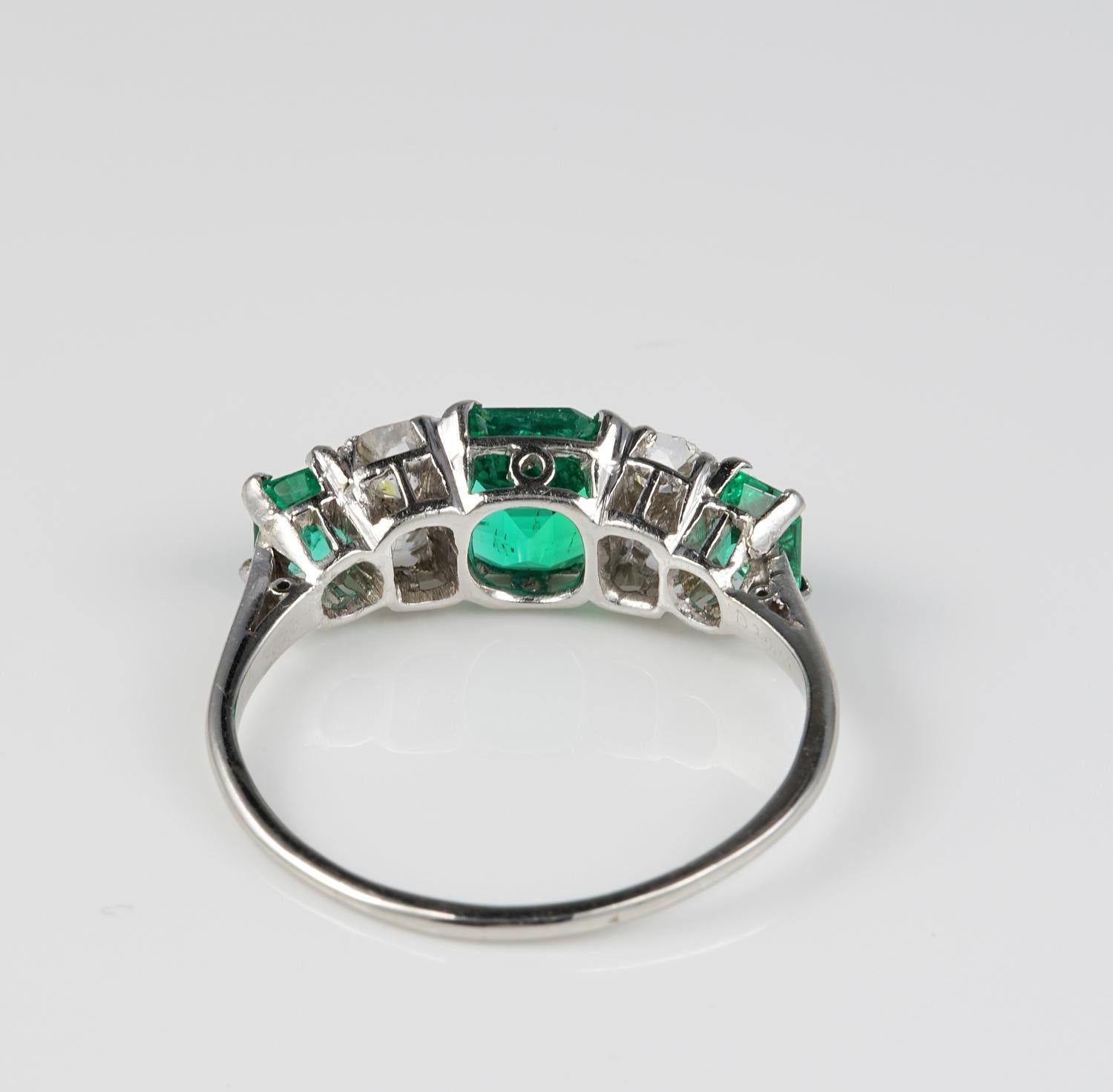 Exceptional Quality Art Deco Colombian Emerald Diamond Platinum Ring 4