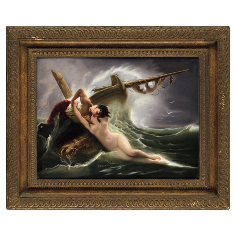 Exceptional Quality Berlin K.P.M Porcelain Plaque "Kiss of the Wave", F. Wagner