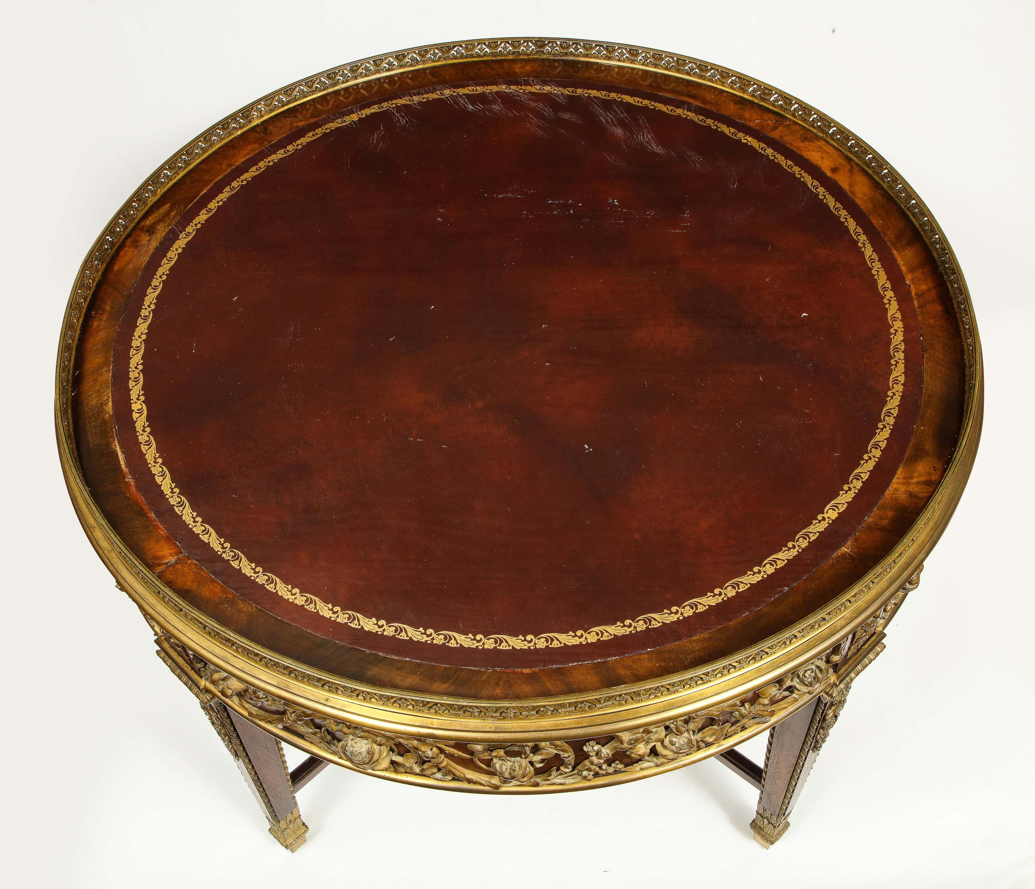 Exceptional Quality French Ormolu-Mounted Mahogany Center Table, Attrib F. Linke 5