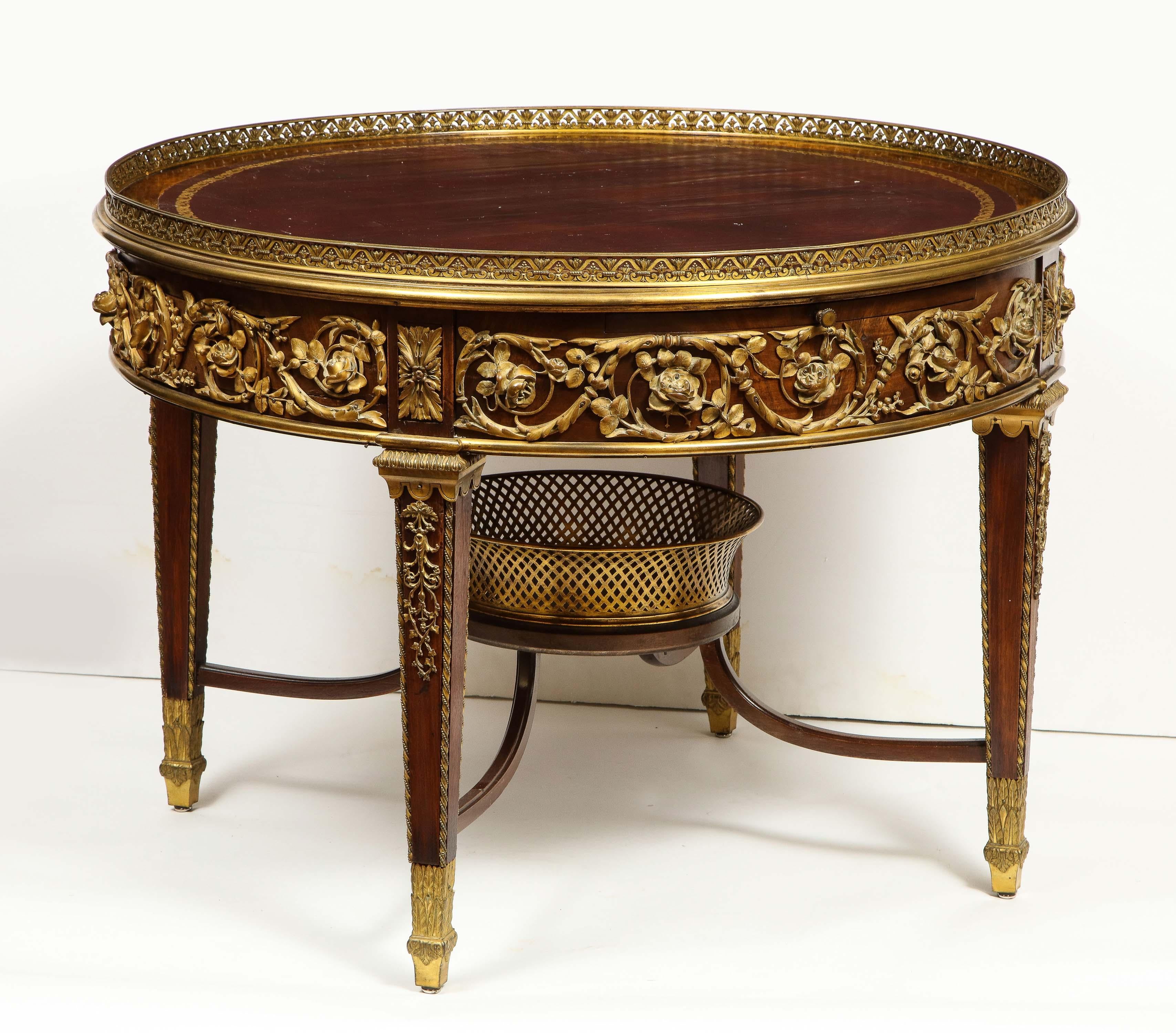 Exceptional Quality French Ormolu-Mounted Mahogany Center Table, Attrib F. Linke 7