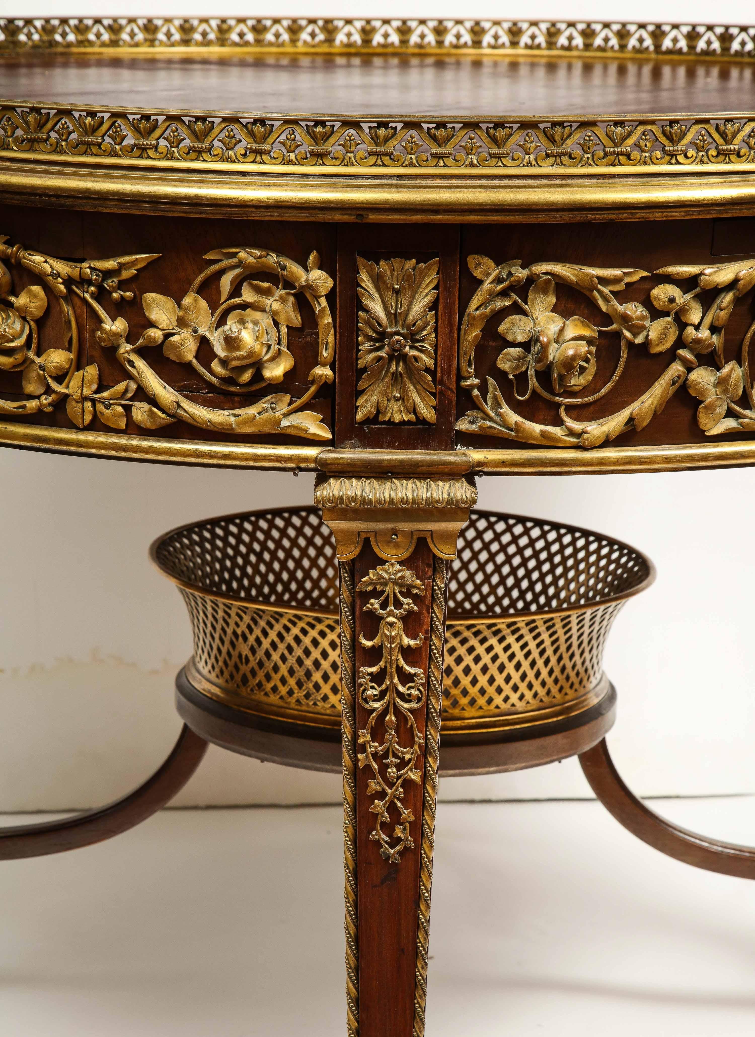 Exceptional Quality French Ormolu-Mounted Mahogany Center Table, Attrib F. Linke 9