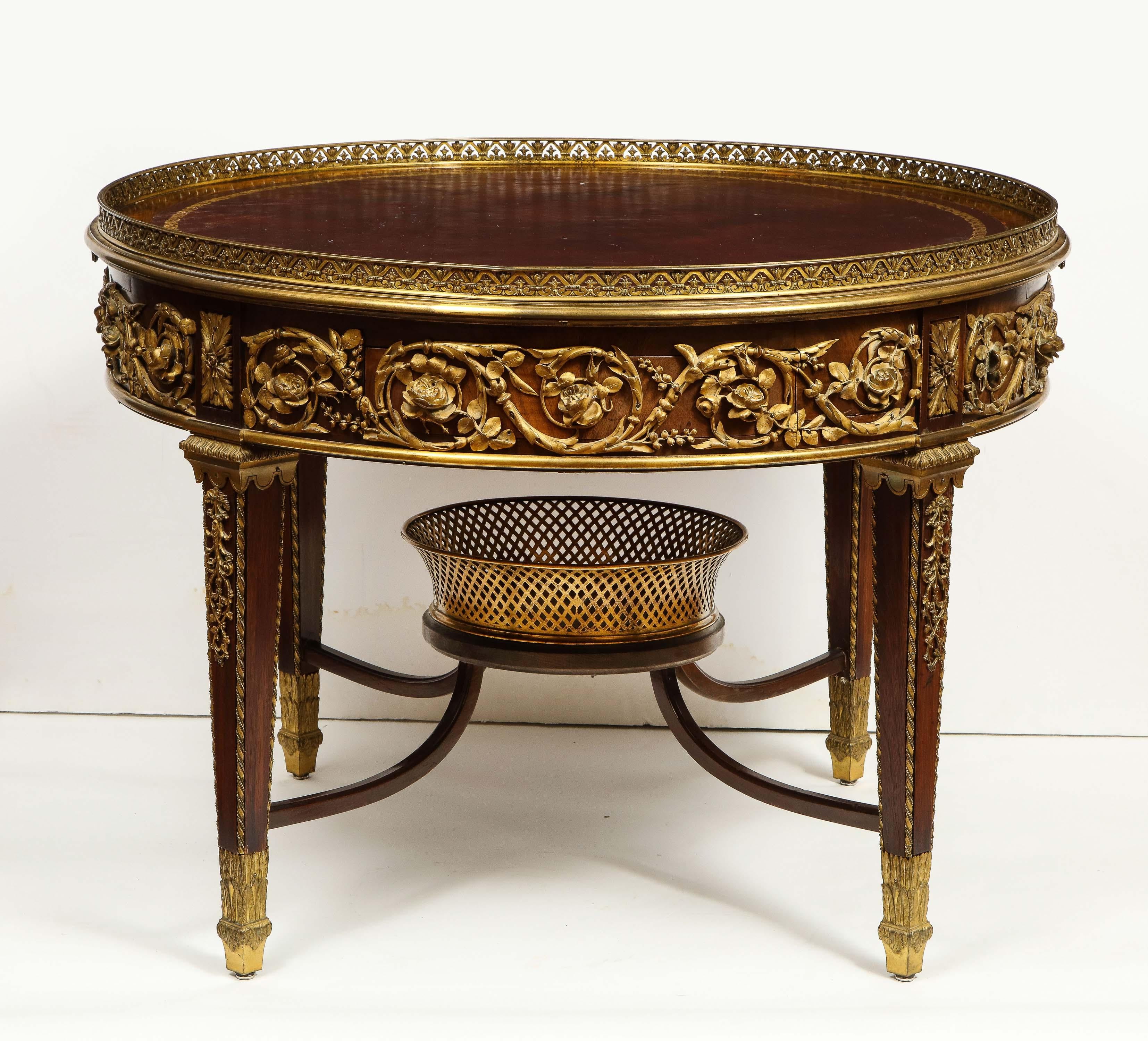 Exceptional Quality French Ormolu-Mounted Mahogany Center Table, Attrib F. Linke 11