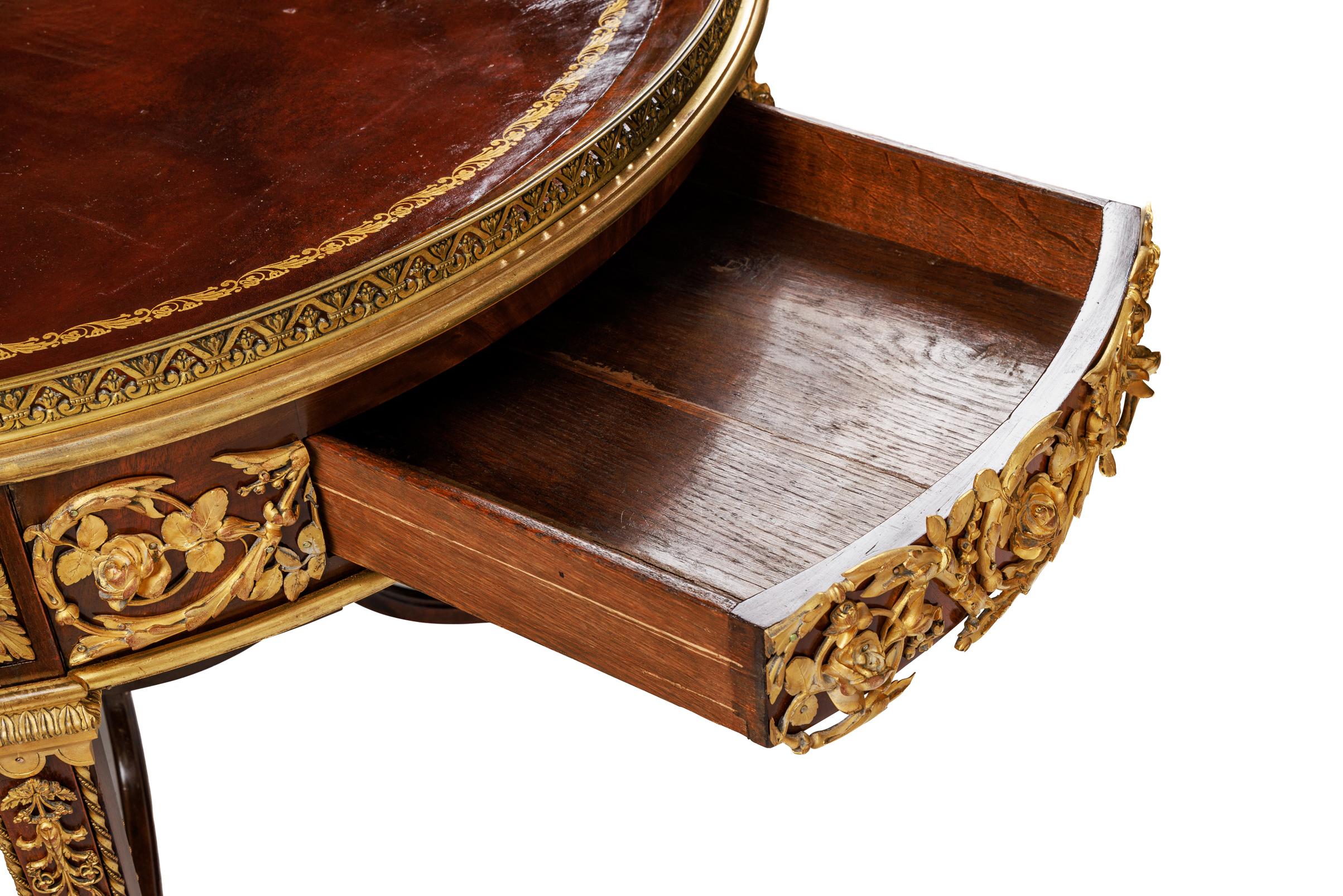 Exceptional Quality French Ormolu-Mounted Mahogany Center Table, Attrib F. Linke For Sale 13