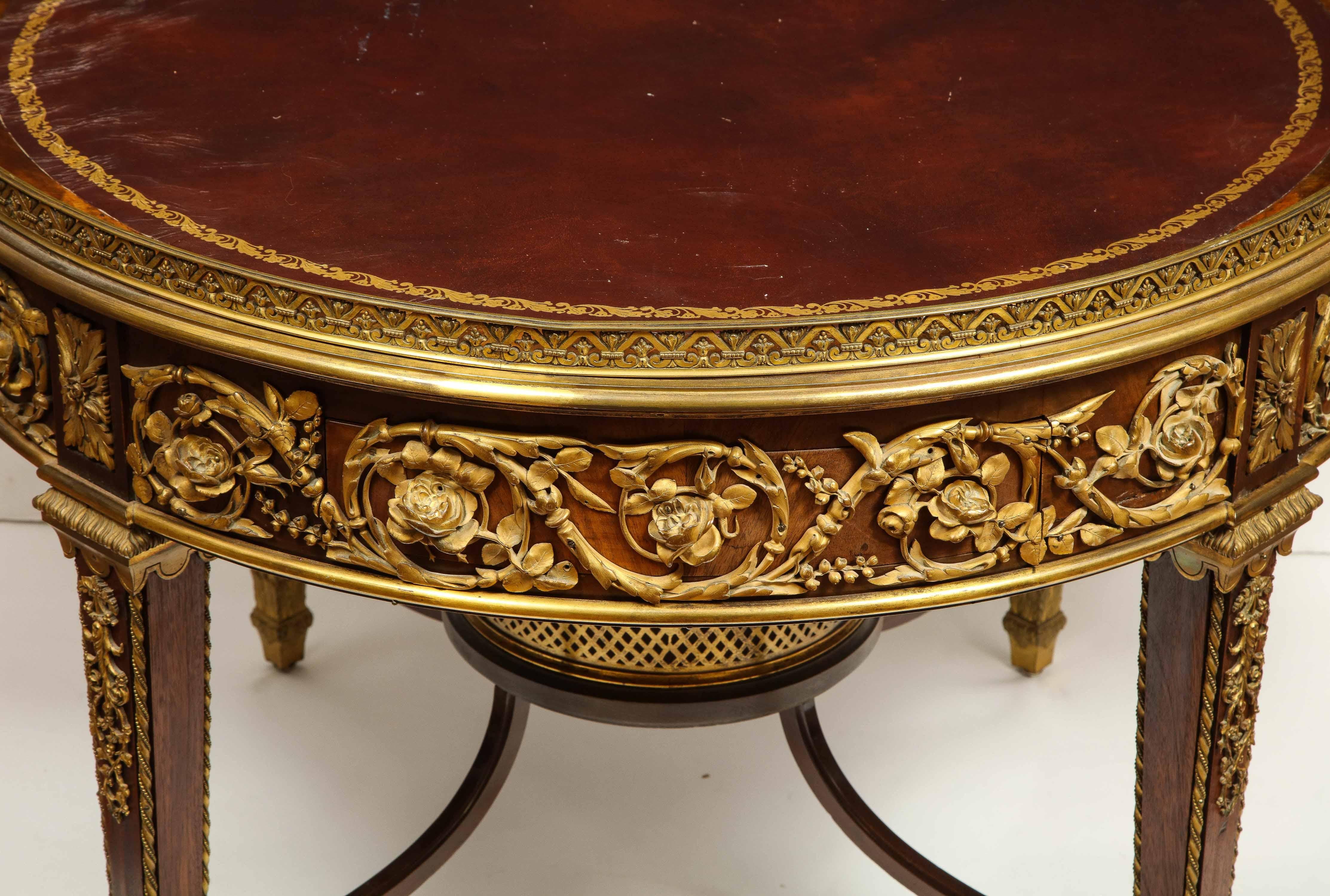 Exceptional Quality French Ormolu-Mounted Mahogany Center Table, Attrib F. Linke 14