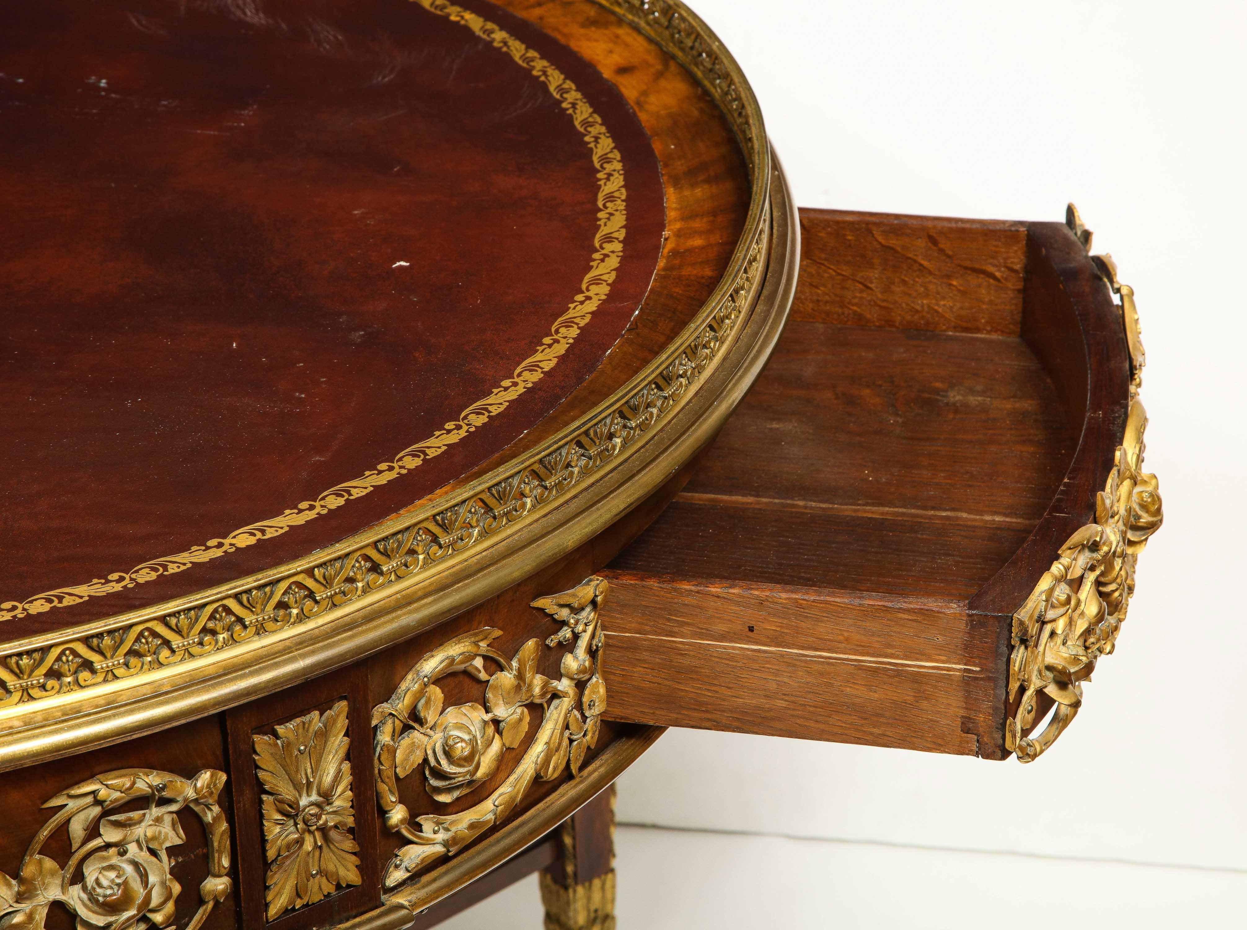 Napoleon III Exceptional Quality French Ormolu-Mounted Mahogany Center Table, Attrib F. Linke