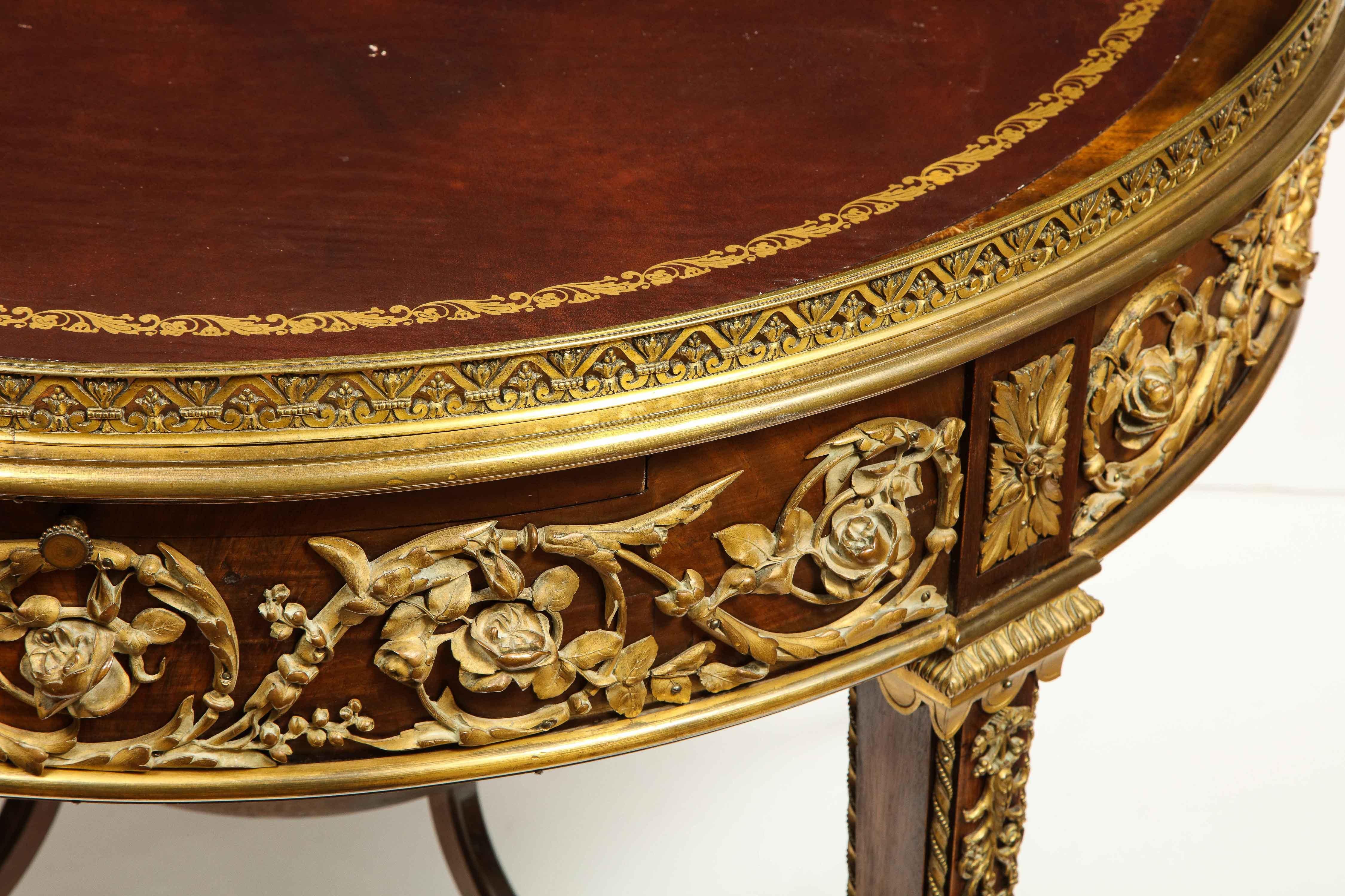 19th Century Exceptional Quality French Ormolu-Mounted Mahogany Center Table, Attrib F. Linke