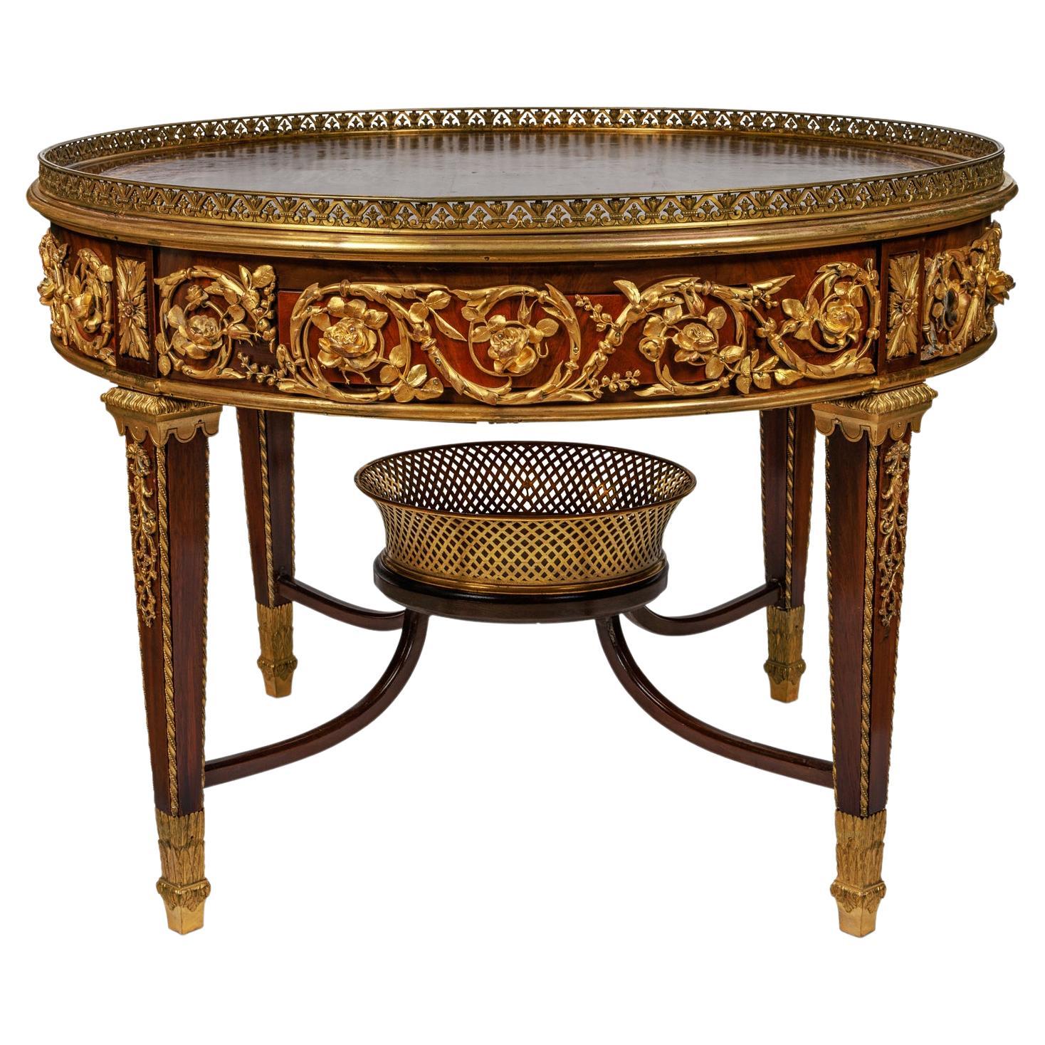 Exceptional Quality French Ormolu-Mounted Mahogany Center Table, Attrib F. Linke For Sale