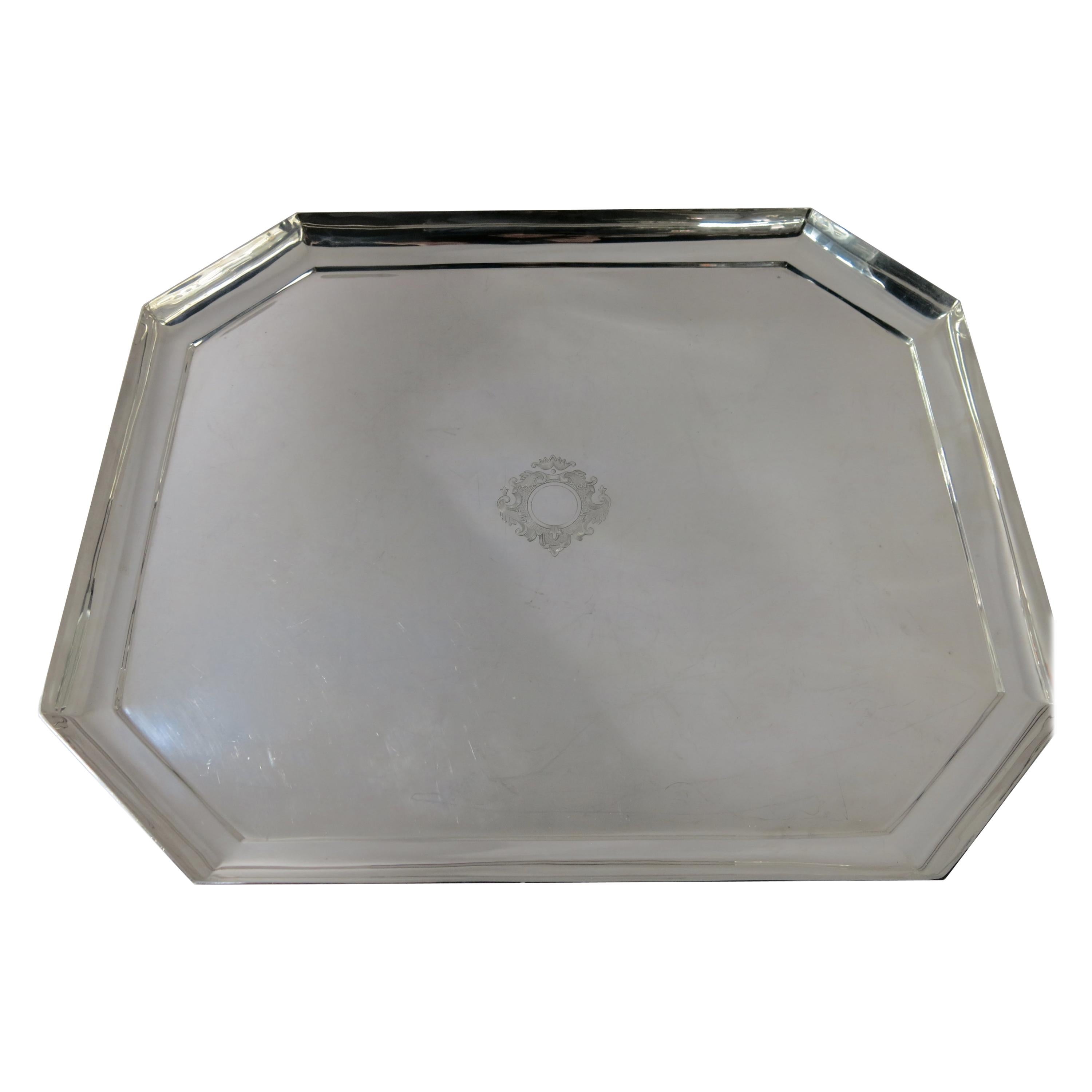 Exceptional Quality, Hand Wrought Octagonal Deco Sterling Silver Tray For Sale