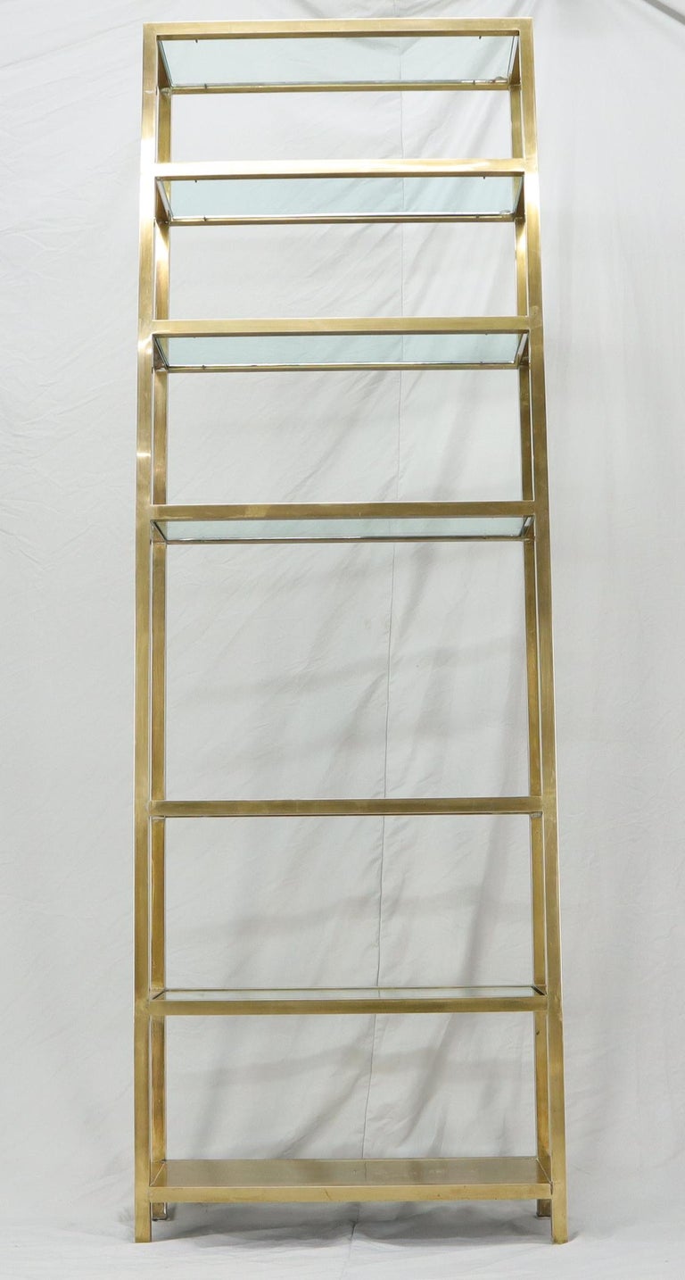 Mid-Century Modern Exceptional Quality Mid Century Brass Etagere Thick Glass Shelves