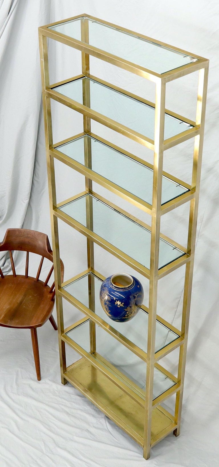 American Exceptional Quality Mid Century Brass Etagere Thick Glass Shelves
