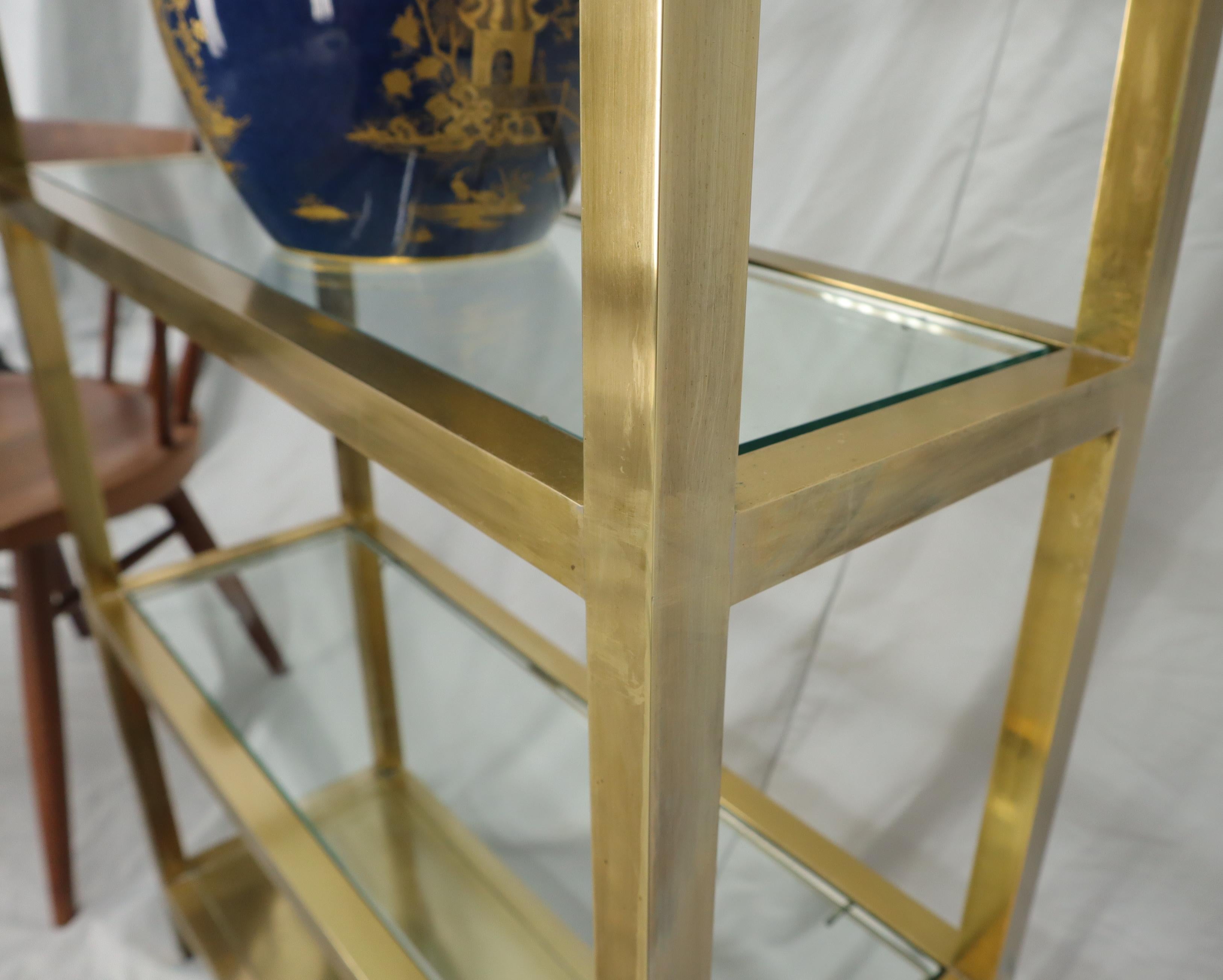 Exceptional Quality Mid Century Brass Etagere Thick Glass Shelves 1