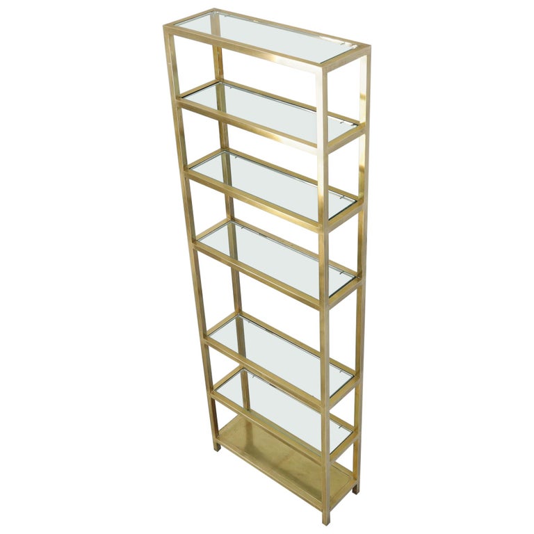 Exceptional Quality Mid Century Brass Etagere Thick Glass Shelves
