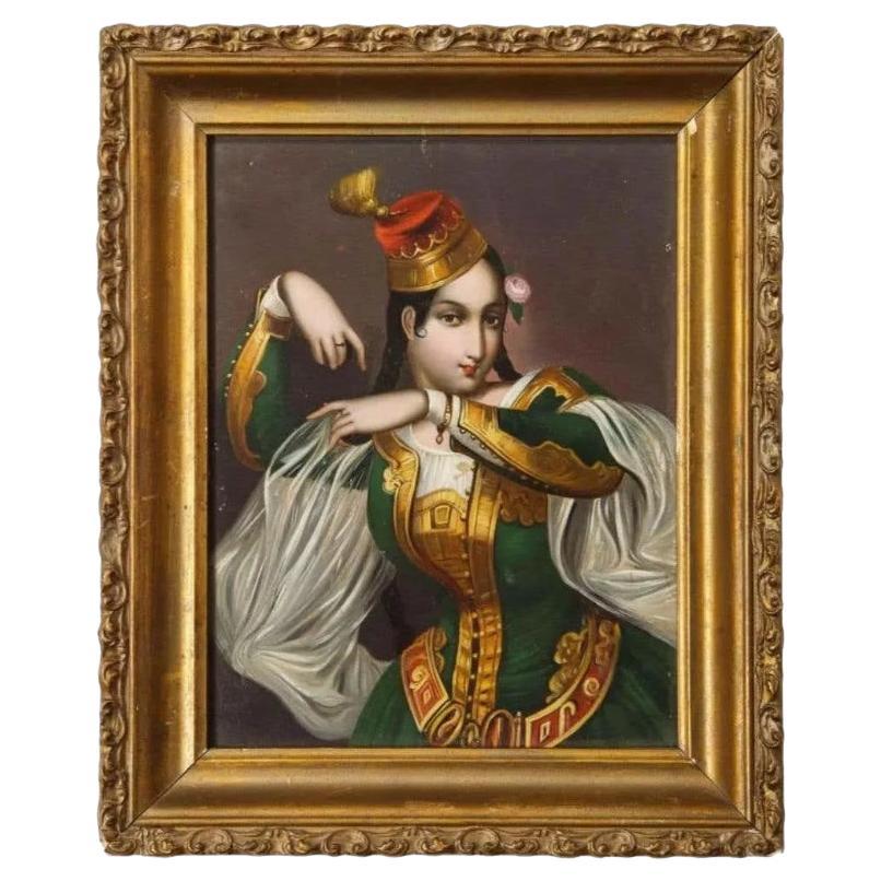 Exceptional Quality Miniature Painting of an Orientalist Turkish Dancer, 1860 