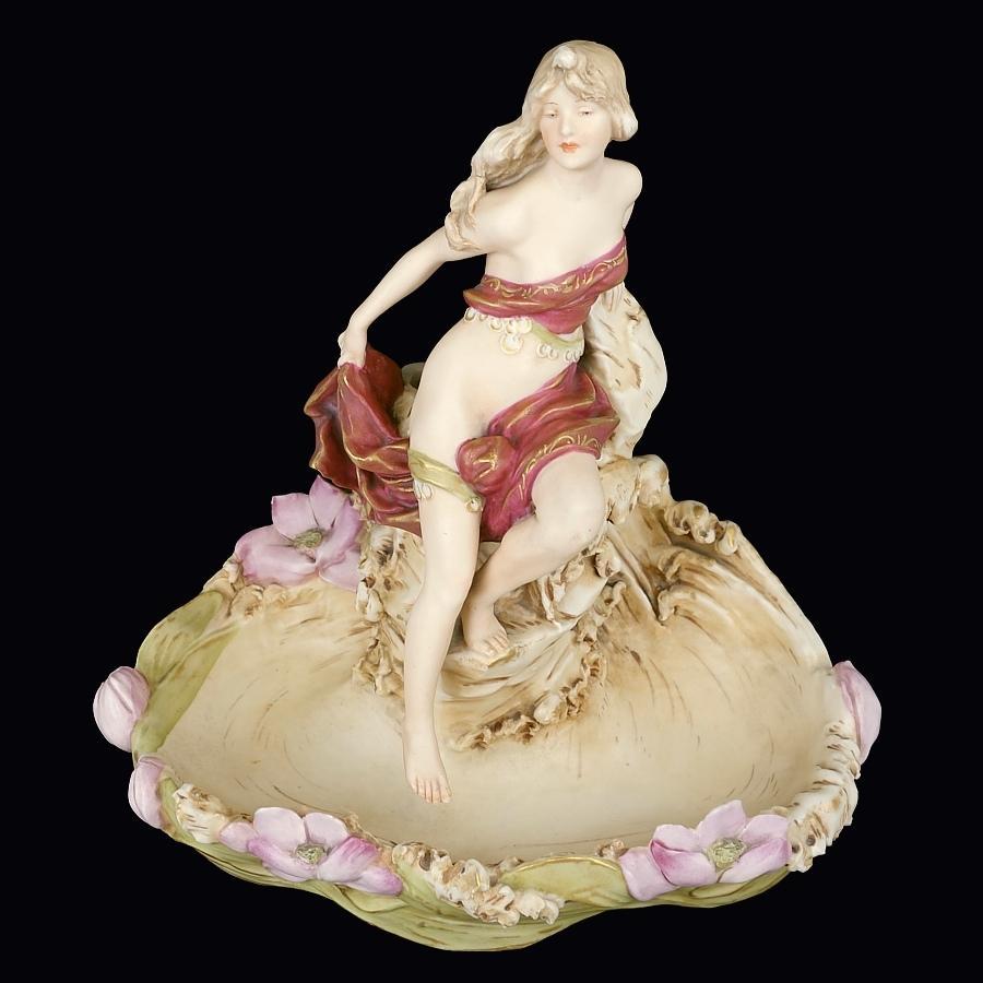 Early 20th Century Exceptional Quality Royal Dux Art Nouveau Amphora Figural Porcelain Spill Vase