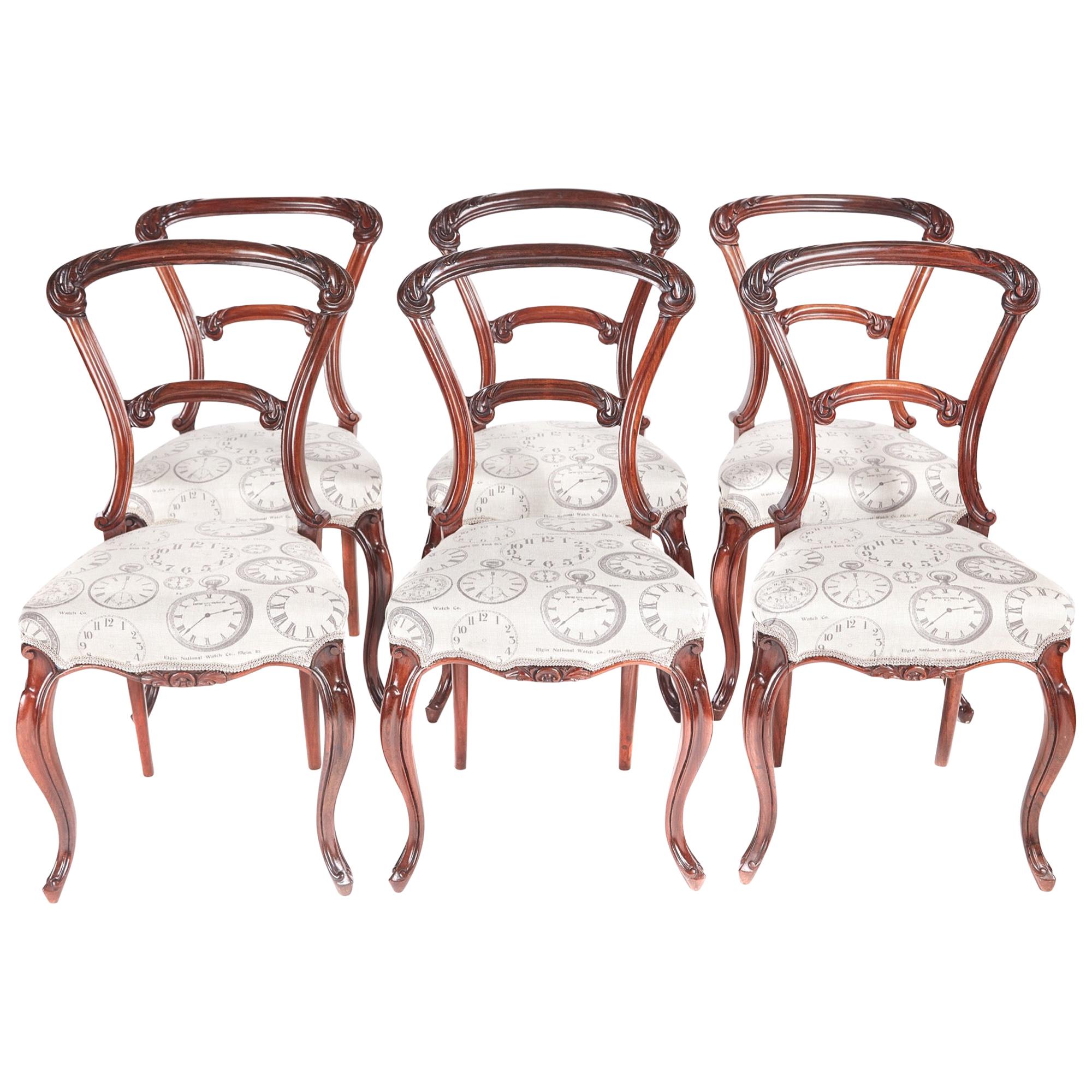 Quality Set of 6 Antique Victorian Carved Rosewood Dining Chairs