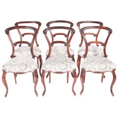 Quality Set of 6 Antique Victorian Carved Rosewood Dining Chairs