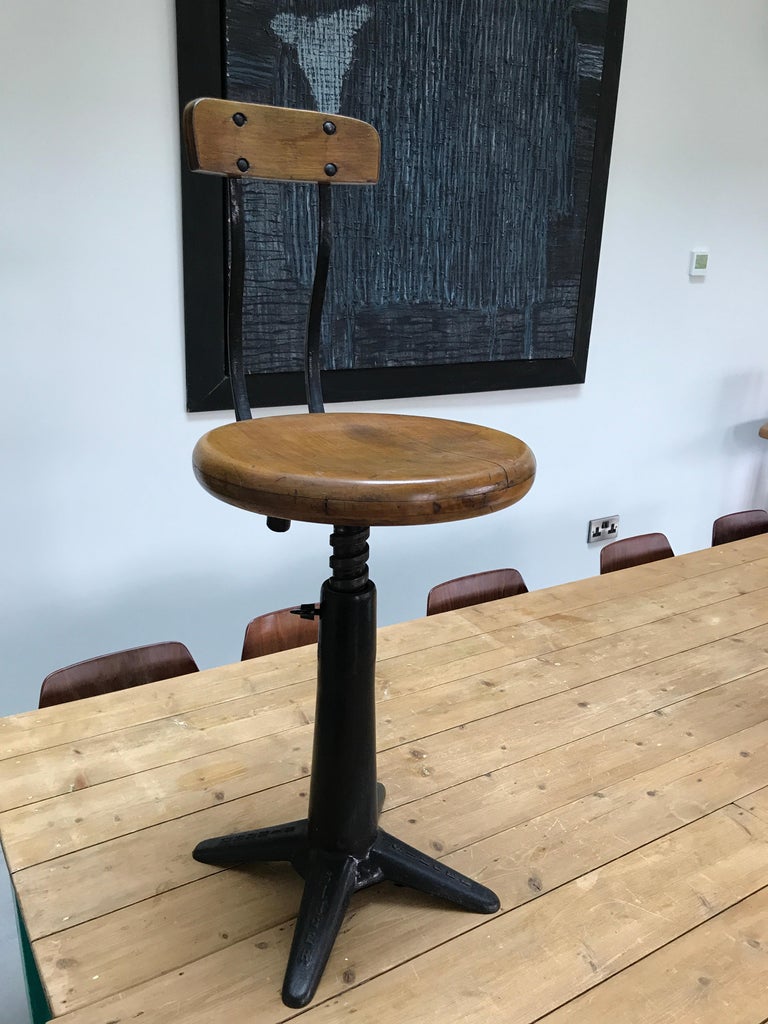 Exceptional Quality Singer Industrial Stool With Back Rest Original Condition For Sale At 1stdibs
