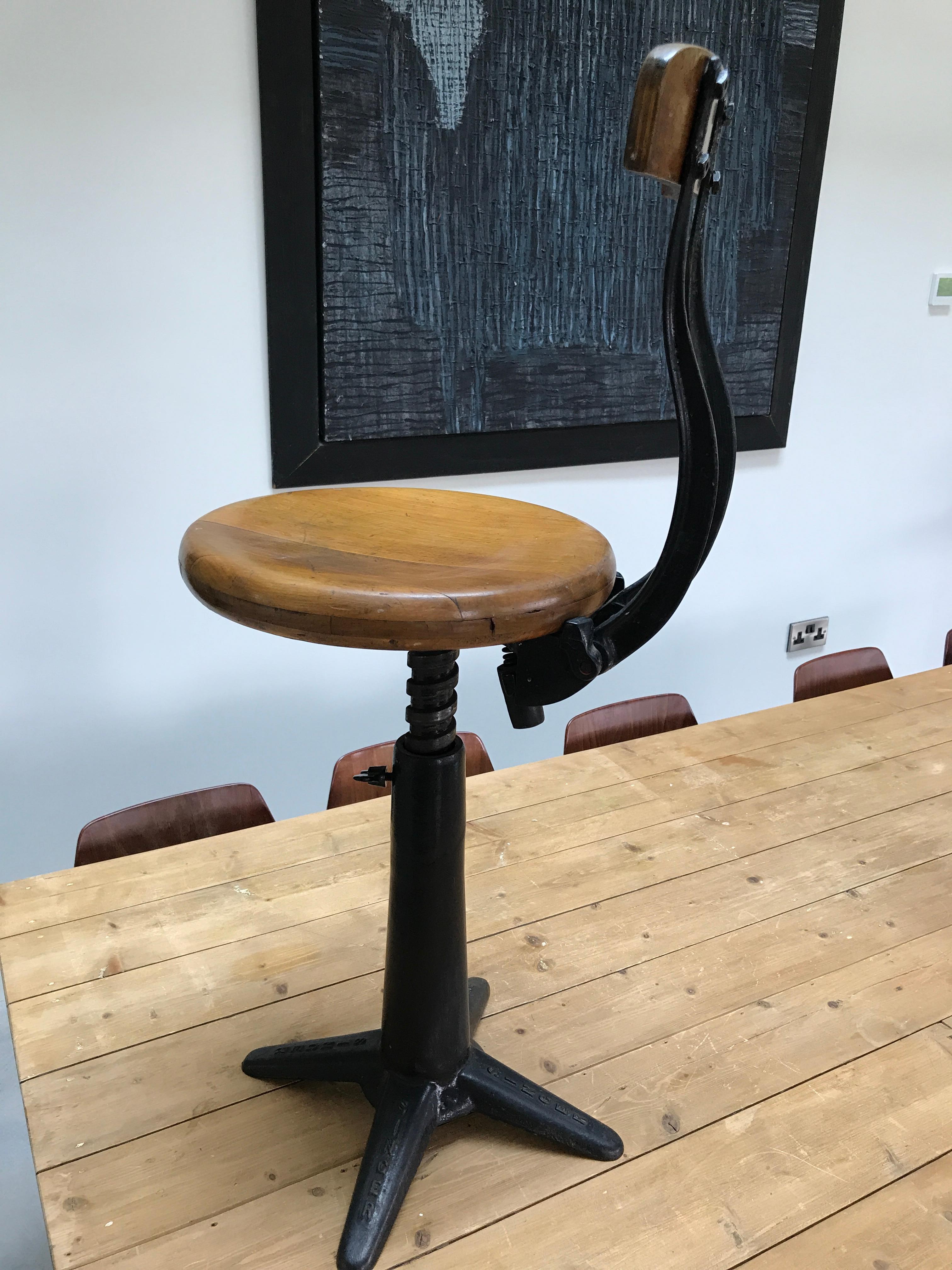 20th Century Exceptional Quality Singer Industrial Stool with Back Rest Original Condition