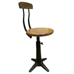 Antique Exceptional Quality Singer Industrial Stool with Back Rest Original Condition