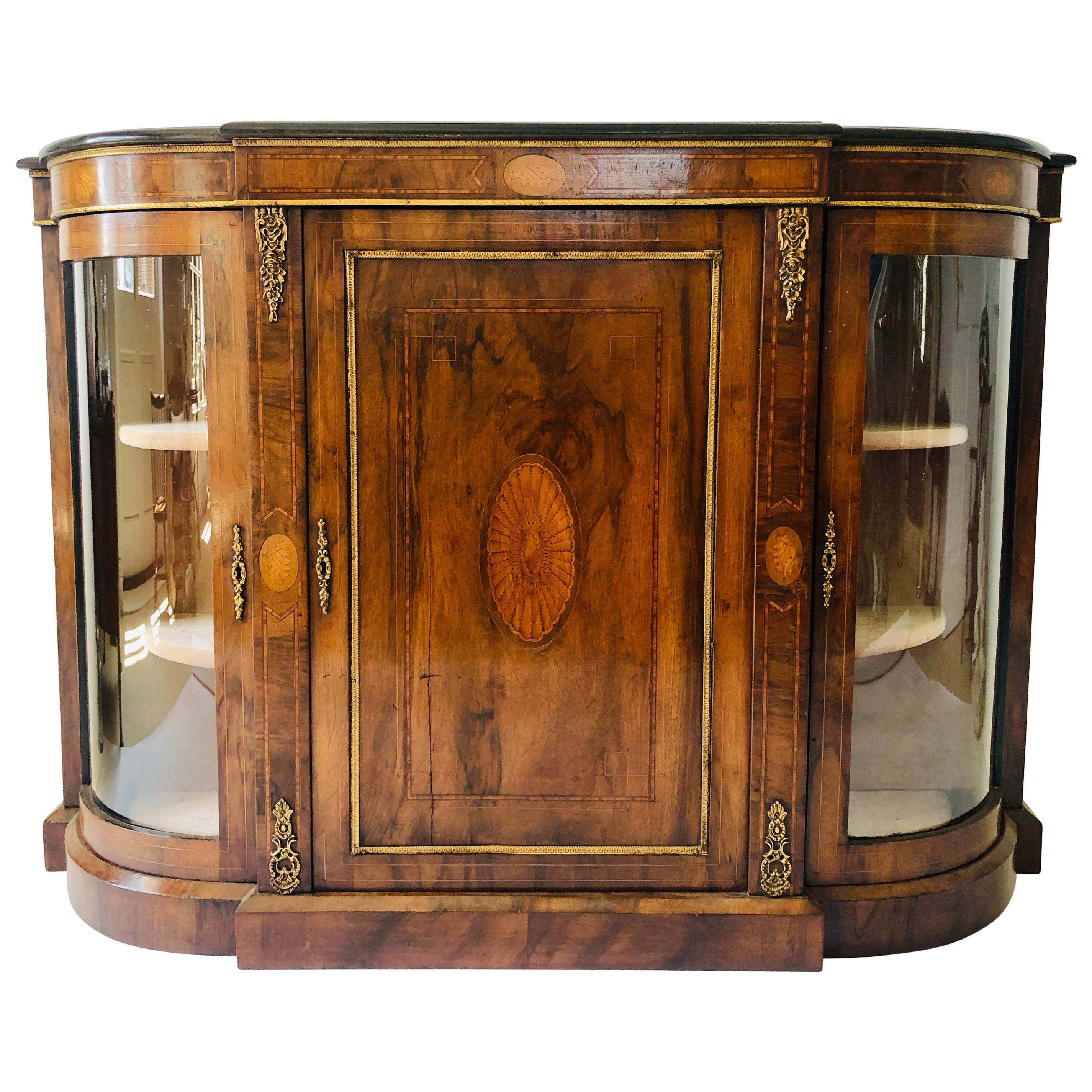 Exceptional Quality Victorian Burr Walnut Inlaid Credenza