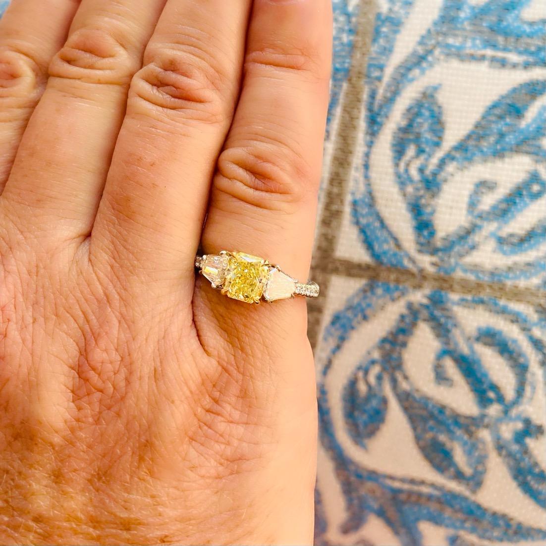 Exceptional Radiant Cut Yellow Diamond Ring For Sale 3