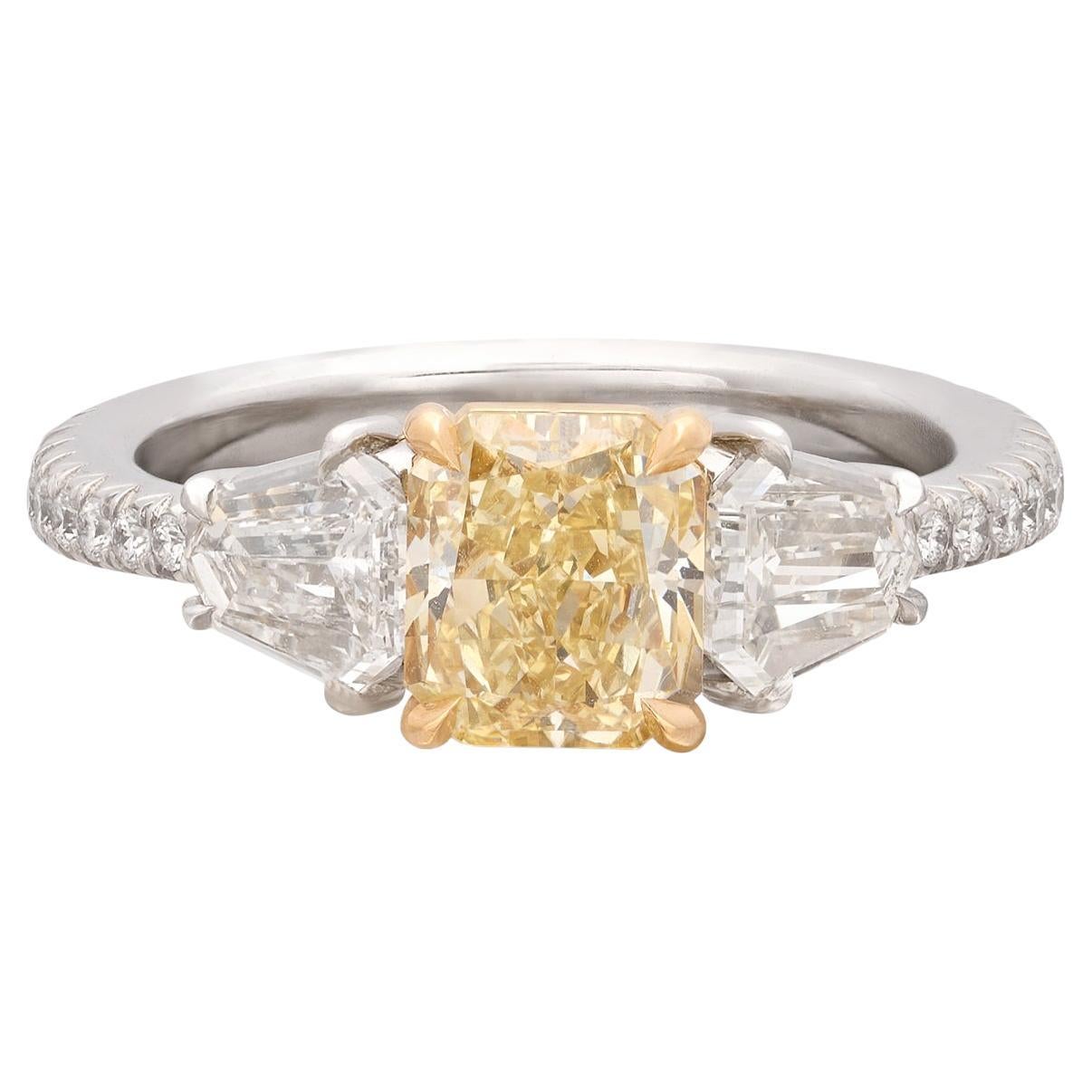 Exceptional Radiant Cut Yellow Diamond Ring For Sale