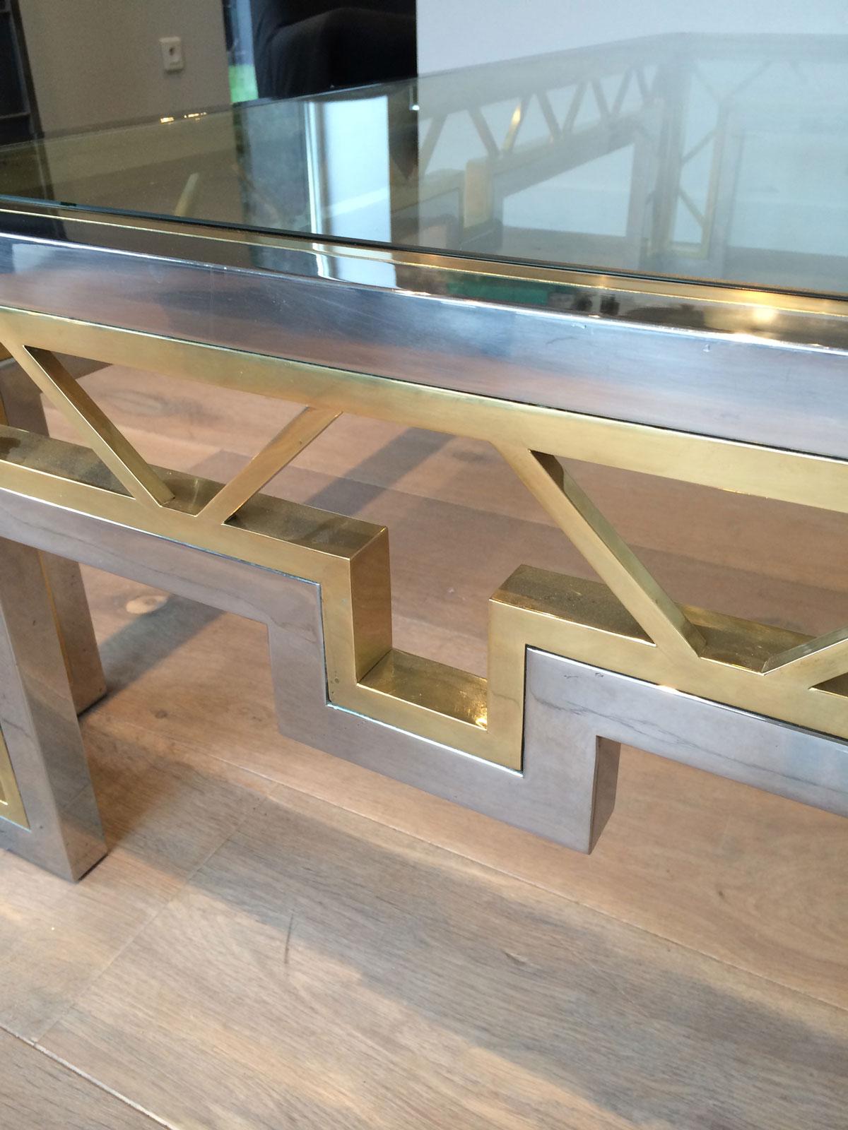 Exceptional Rare Large Chrome and Brass Coffee Table, French, circa 1970 For Sale 8