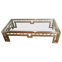 Exceptional Rare Large Chrome and Brass Coffee Table, French, circa 1970
