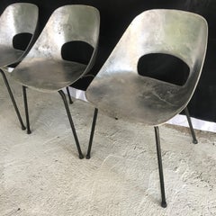 Exceptional Rare Set of 3 "Tonneau" Aluminum Chairs by Pierre Guariche, 1950s