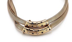 Exceptional & Rare Vintage Gold Diamond and Sapphire Double Tubogas Necklace