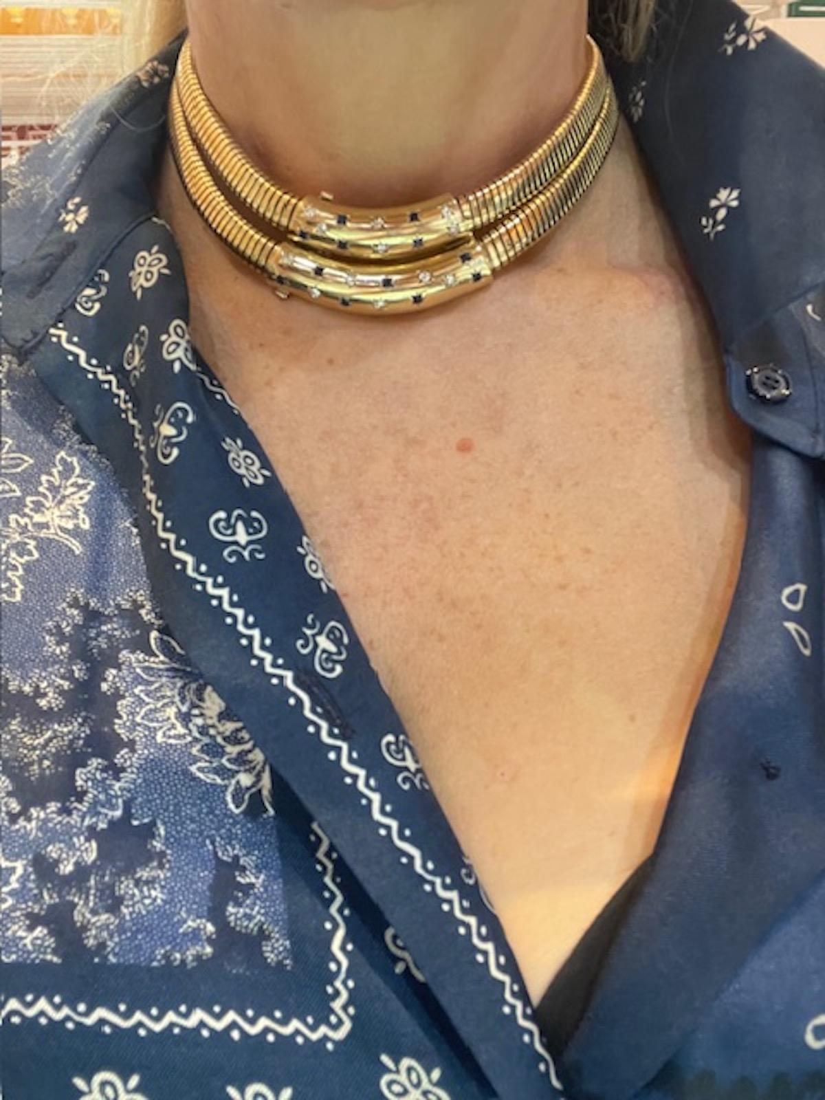 Art Deco Exceptional & Rare Vintage Gold Diamond and Sapphire Double Tubogas Necklace