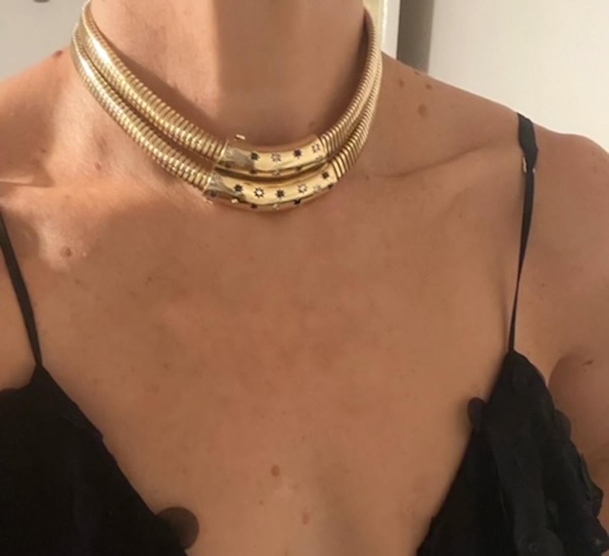 Exceptional & Rare Vintage Gold Diamond and Sapphire Double Tubogas Necklace 1