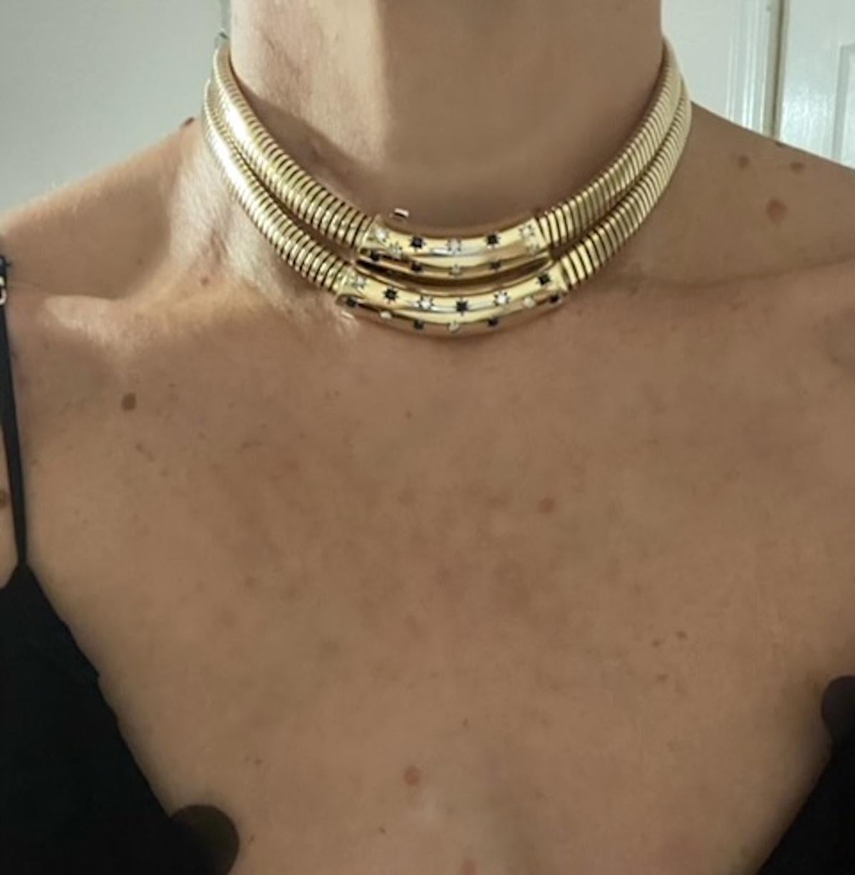 Exceptional & Rare Vintage Gold Diamond and Sapphire Double Tubogas Necklace 3
