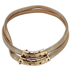 Exceptionnel et rare collier tubogas double en or, diamants et saphirs