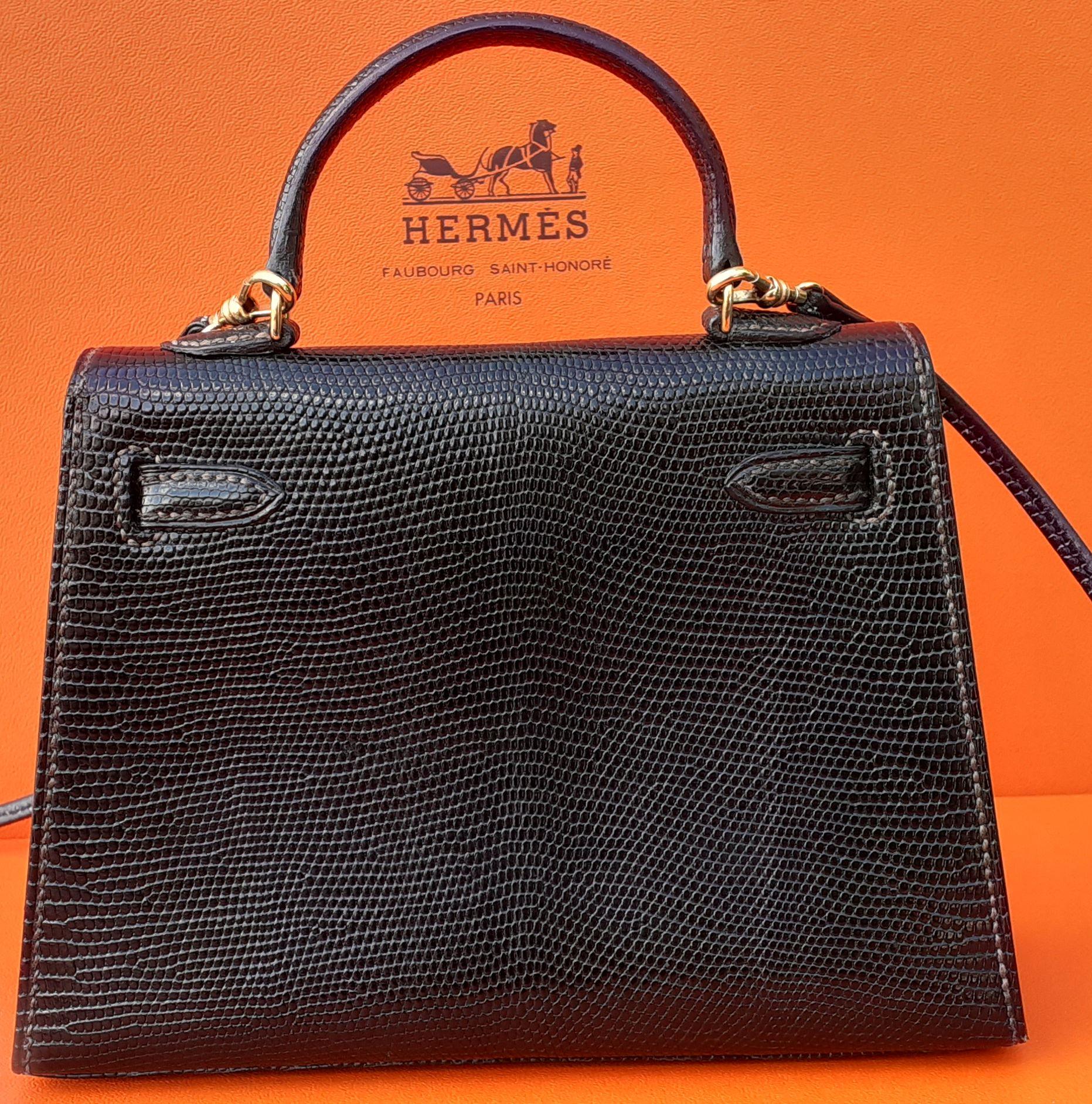 Außergewöhnliche Seltenheit Hermès Mini Micro Kelly Bag Lizard Gold Hw 15 cm Damen