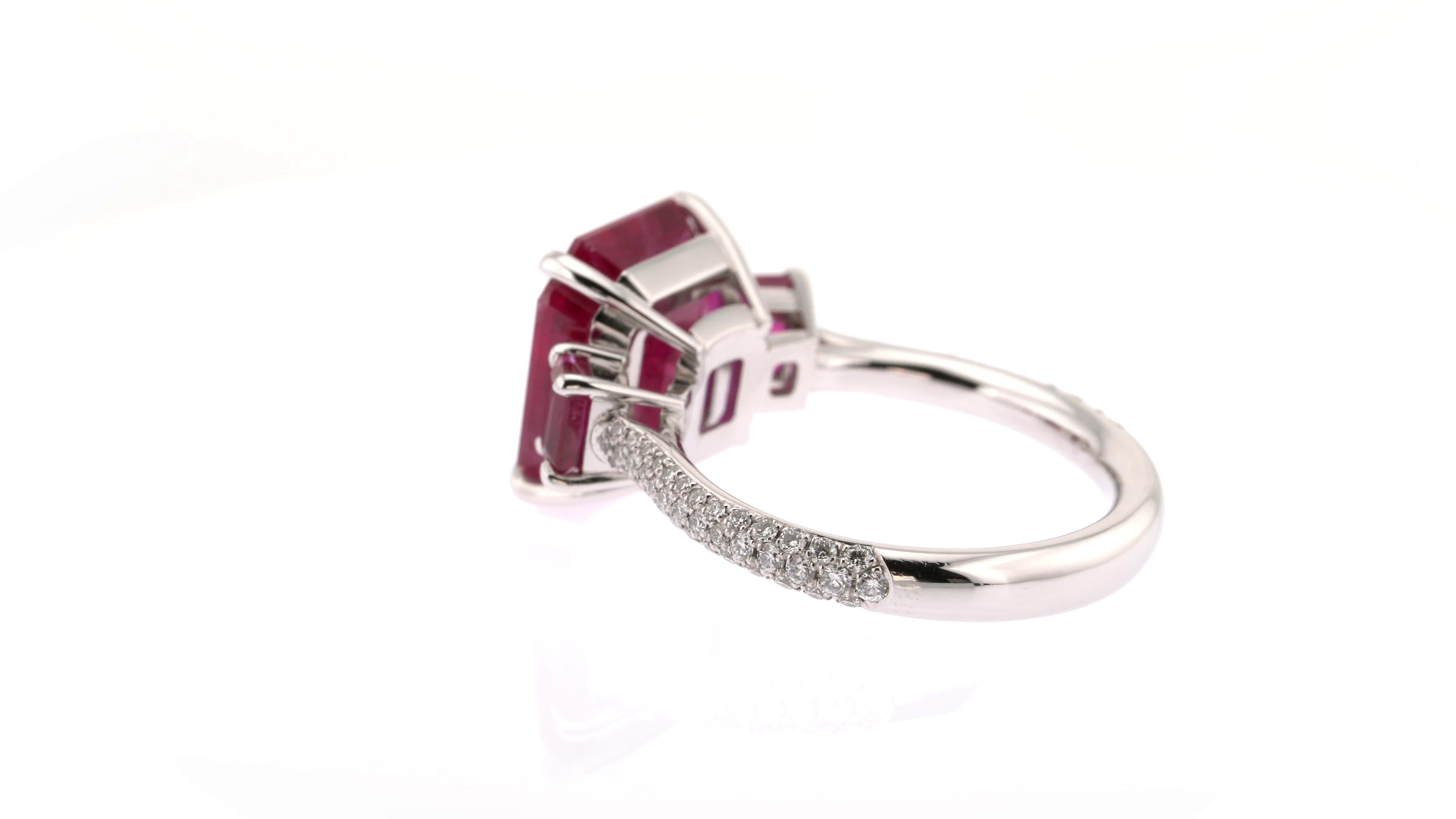 Women's or Men's 7 Carats Red Ruby and Diamond Platinum Ring For Sale