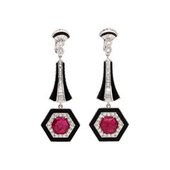 Red Ruby, Diamond and Enamel Drop Earrings