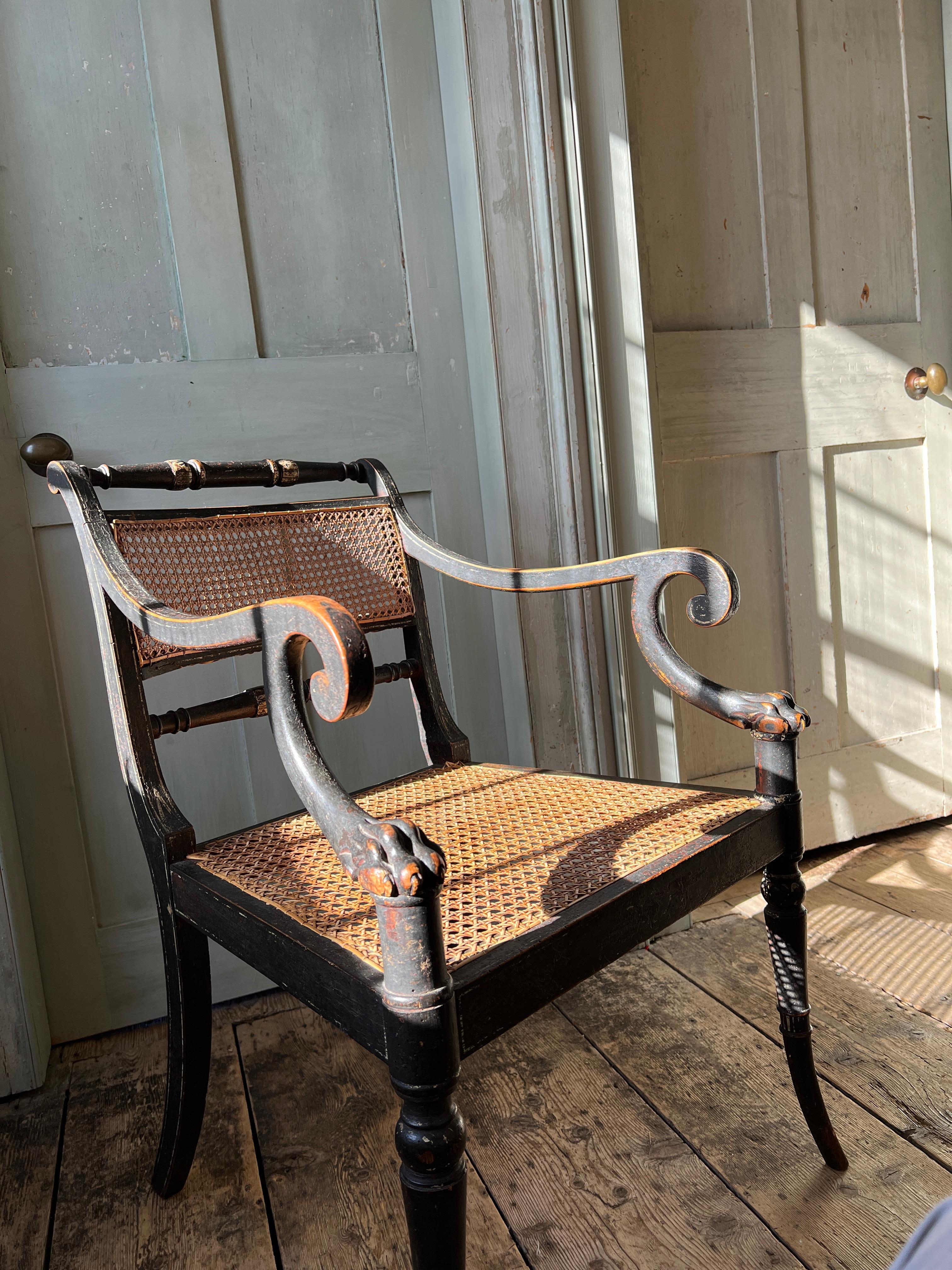 Exceptional Regency Caned Armchair in the Manner of Thomas Hope, C.1810 In Good Condition In London, GB