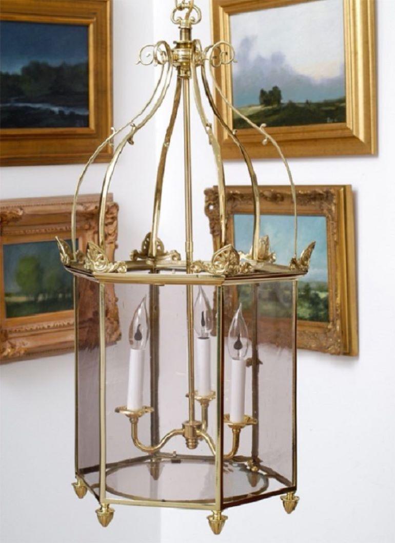 18th Century Exceptional Regency Hexagonal Brass and Glass Lantern, England, Circa: 1795 For Sale