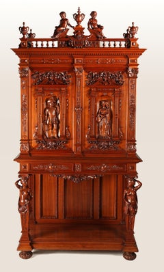 Renaissance Style Wooden Cabinet Attributed to H.A. Fourdinois, France, 1893