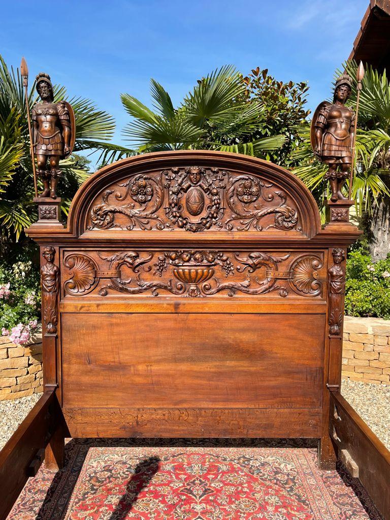 Renaissance Revival Exceptional Renaissance Style Carved Walnut Bed For Sale