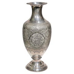 Exceptional Repousse and Chased Persian Silver Vase