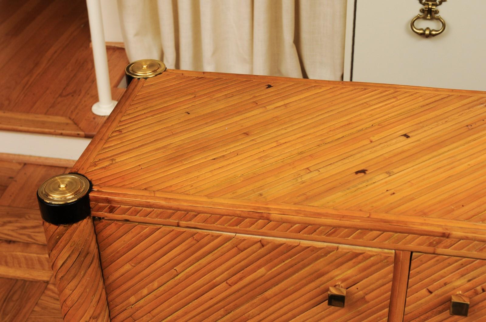 Exceptional Restored Neoclassical Style Commode in Bamboo and Brass, circa 1975 For Sale 4