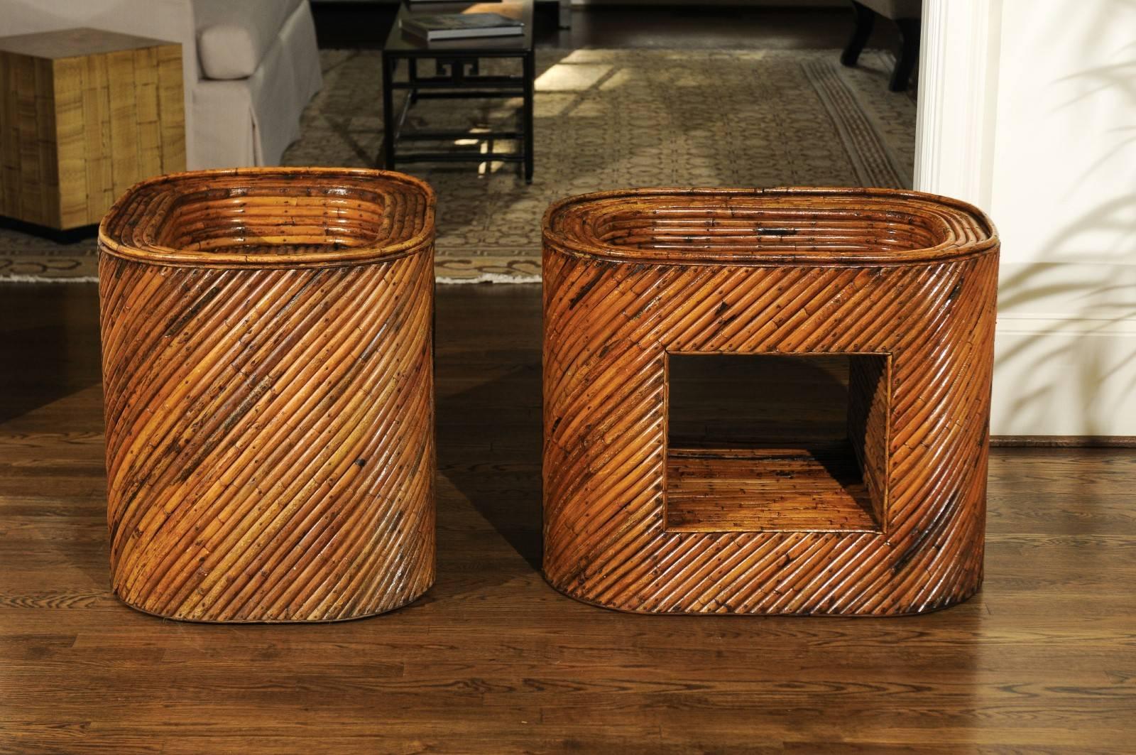 Exceptional Restored Pair of Bamboo Display End Tables, circa 1975 For Sale 5