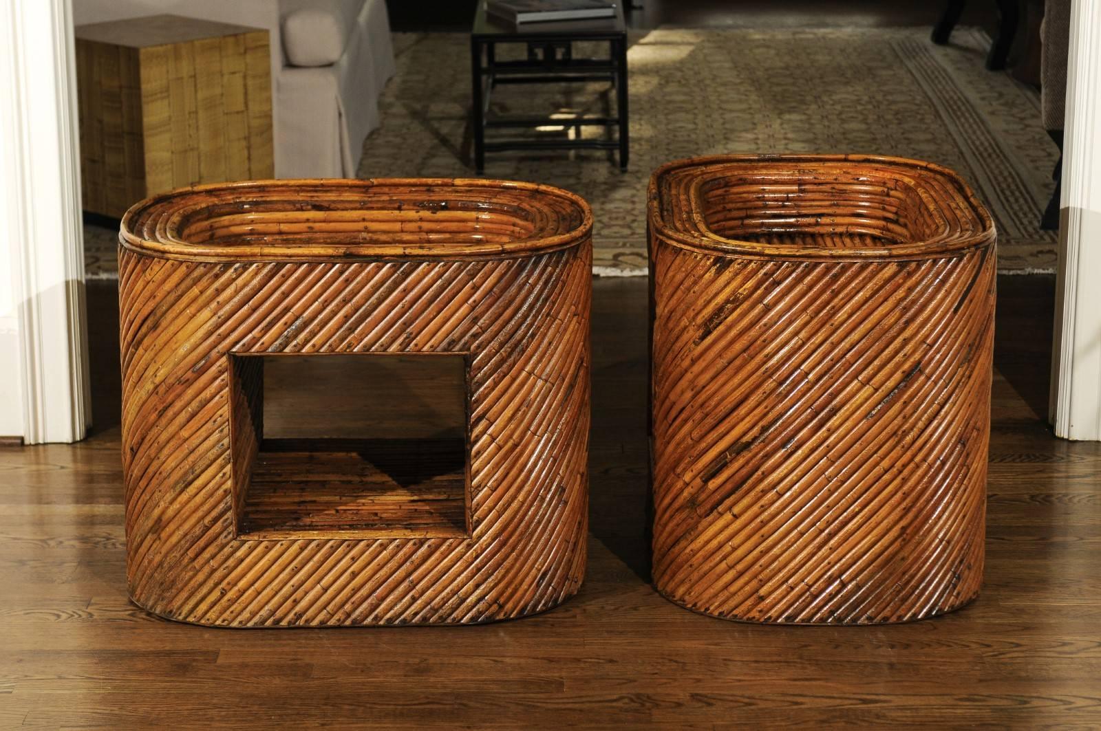 Exceptional Restored Pair of Bamboo Display End Tables, circa 1975 For Sale 6