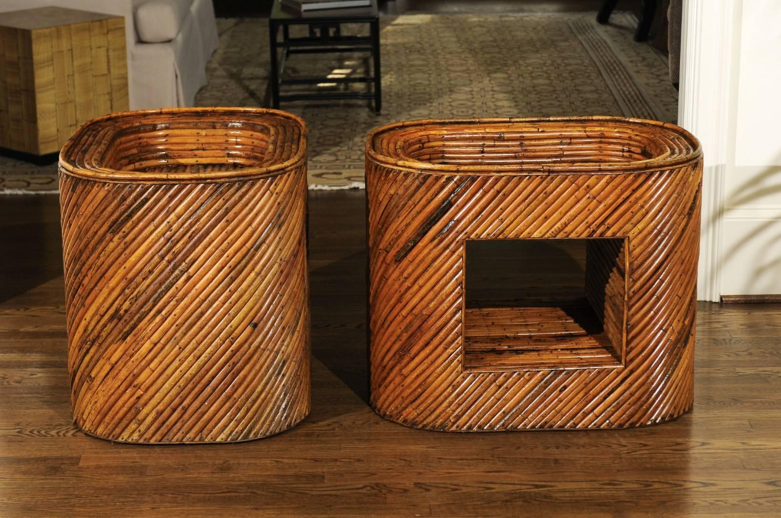 Exceptional Restored Pair of Bamboo Display End Tables, circa 1975 For Sale 7