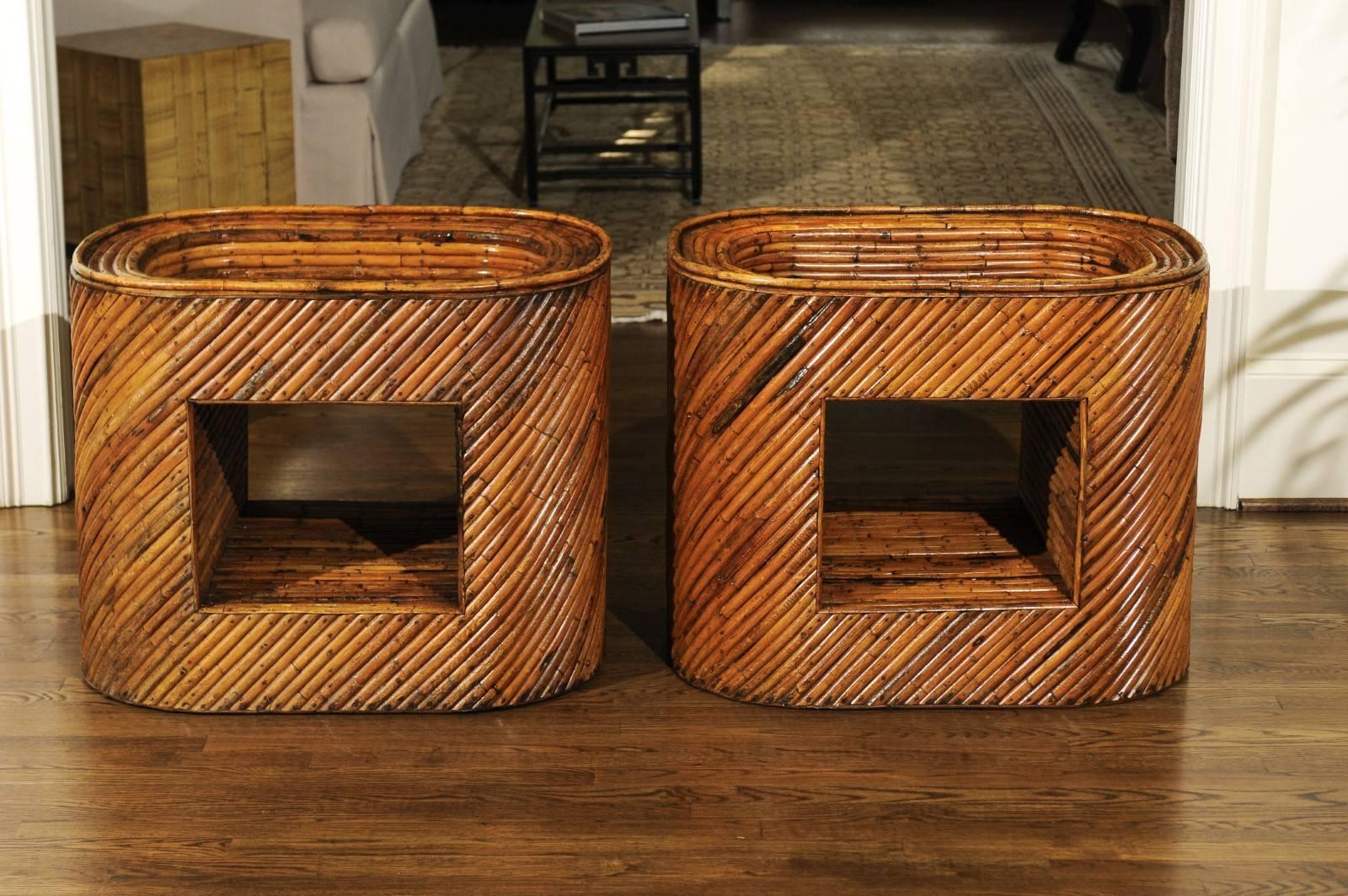 Exceptional Restored Pair of Bamboo Display End Tables, circa 1975 For Sale 9