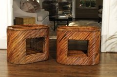 Exceptional Restored Pair of Bamboo Display End Tables, circa 1975