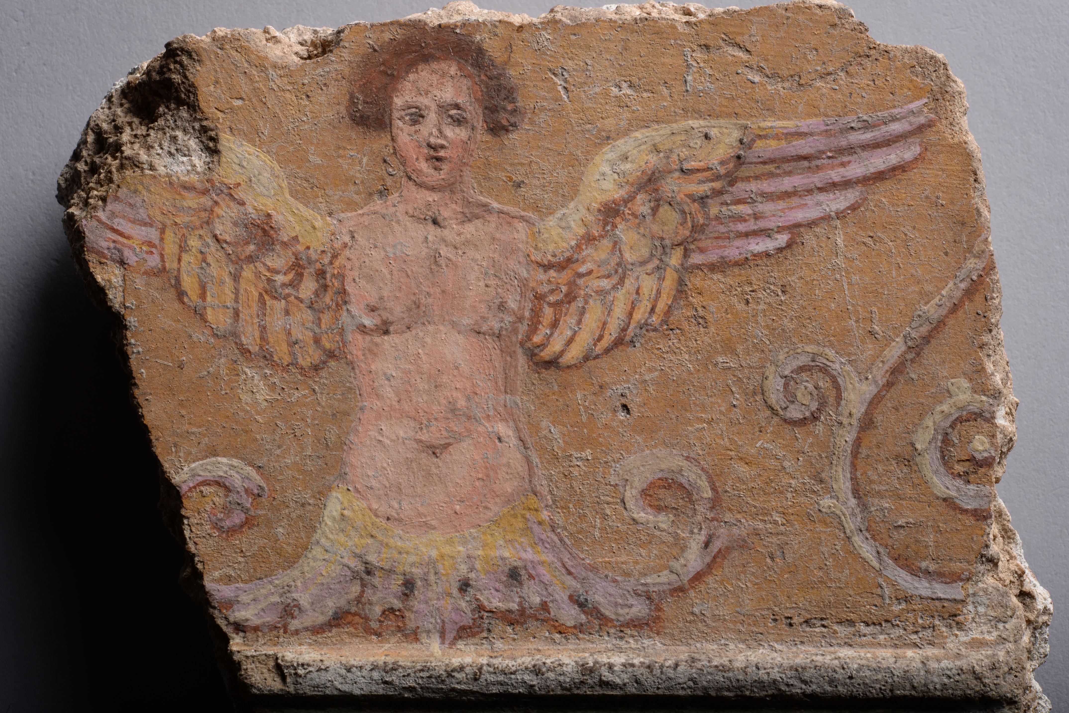 Roman Fresco Fragment of a Siren In Excellent Condition In London, GB